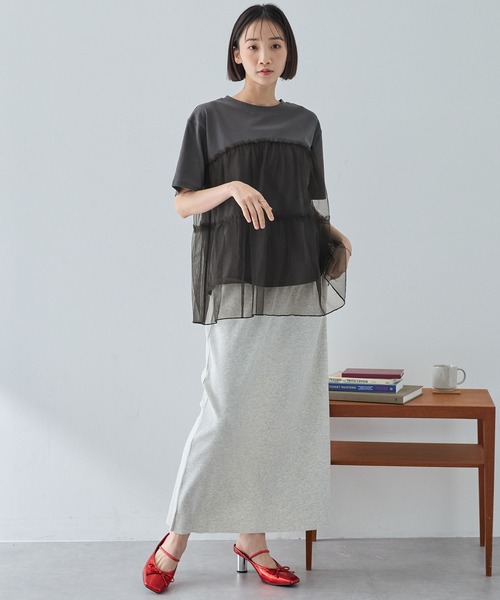 MONO-MART（モノマート）の「チュールティアードビスチェドッキング半袖Tシャツ（Tシャツ/カットソー・レディース・ブラック/オフホワイト/スミクロ/ホワイト系/ホワイト系1・FREE）」の15枚目の写真
