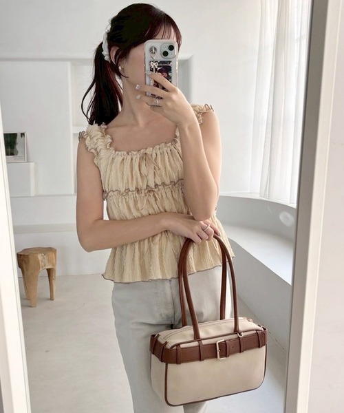 one after another NICE CLAUP（ワンアフターアナザーナイスクラップ）の「シャーリングリボンタンク（タンクトップ・レディース・ベージュ/オフホワイト/ブラック・FREE）」の21枚目の写真