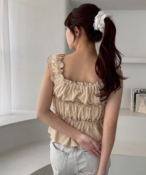 one after another NICE CLAUP（ワンアフターアナザーナイスクラップ）の「シャーリングリボンタンク（タンクトップ・レディース・ベージュ/オフホワイト/ブラック・FREE）」の19枚目の写真