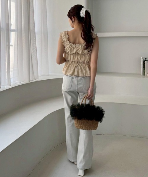 one after another NICE CLAUP（ワンアフターアナザーナイスクラップ）の「シャーリングリボンタンク（タンクトップ・レディース・ベージュ/オフホワイト/ブラック・FREE）」の18枚目の写真