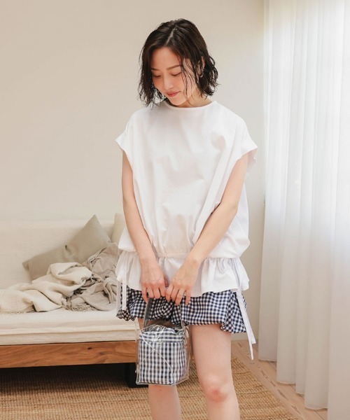 DONOBAN（ドノバン）の「フリルへムリボントップス（汗染み防止）（Tシャツ/カットソー・レディース・ブラック/グレー/ホワイト・ONE）」の5枚目の写真