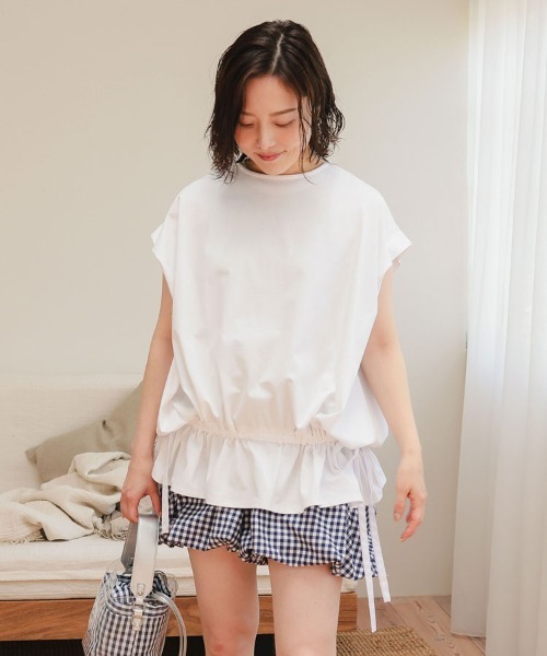 DONOBAN（ドノバン）の「フリルへムリボントップス（汗染み防止）（Tシャツ/カットソー・レディース・ブラック/グレー/ホワイト・ONE）」の9枚目の写真