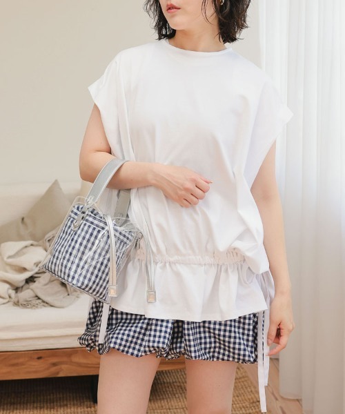 DONOBAN（ドノバン）の「フリルへムリボントップス（汗染み防止）（Tシャツ/カットソー・レディース・ブラック/グレー/ホワイト・ONE）」の7枚目の写真
