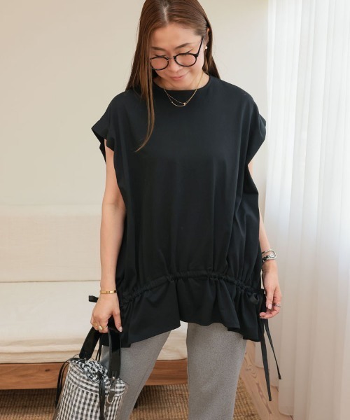 DONOBAN（ドノバン）の「フリルへムリボントップス（汗染み防止）（Tシャツ/カットソー・レディース・ブラック/グレー/ホワイト・ONE）」の13枚目の写真