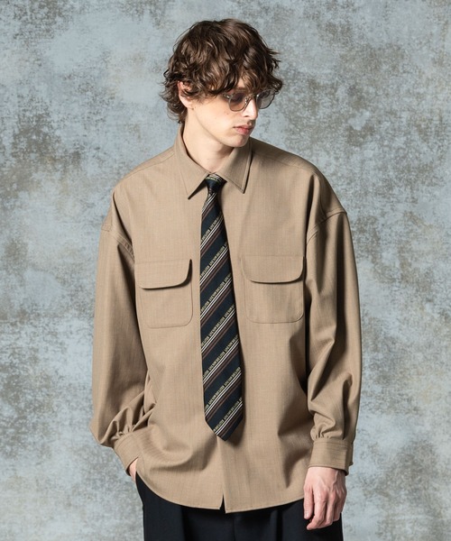 glamb（グラム）の「Suit Fabric Work Shirt / スーツファブリックワークシャツ（シャツ/ブラウス・メンズ・ブラック/ベージュ・S/M/L）」の5枚目の写真