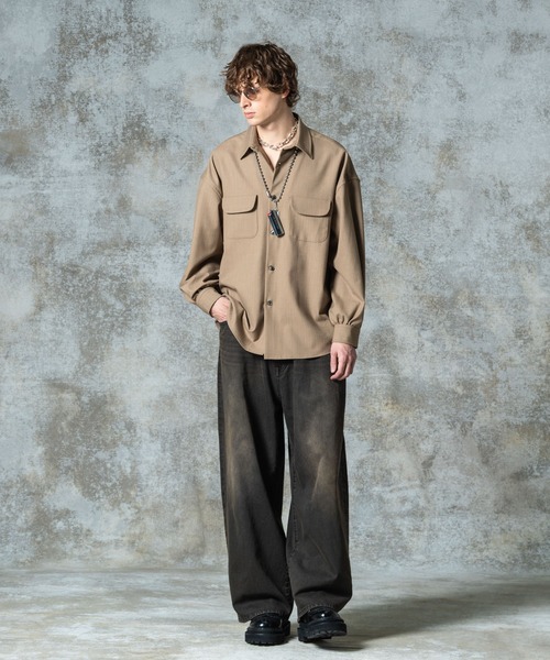 glamb（グラム）の「Suit Fabric Work Shirt / スーツファブリックワークシャツ（シャツ/ブラウス・メンズ・ブラック/ベージュ・S/M/L）」の8枚目の写真