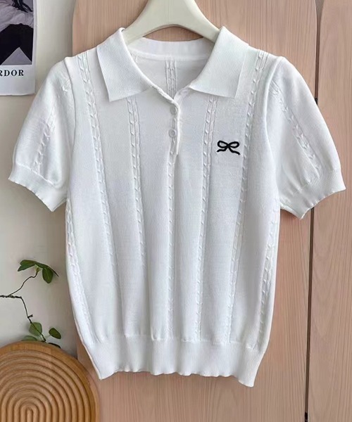 shoppinggo(ショッピングゴー)の「ポロニット レディース リブニット(シャツ/ブラウス・レディース・ホワイト/ブルー/グレー/ブラック・FREE)」の17枚目の写真