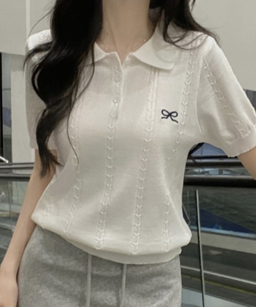 shoppinggo(ショッピングゴー)の「ポロニット レディース リブニット(シャツ/ブラウス・レディース・ホワイト/ブルー/グレー/ブラック・FREE)」の13枚目の写真