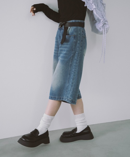 duei（デュイ）の「ウォッシュドデニムハーフパンツ（デニムパンツ・レディース・ブルー・FREE）」の14枚目の写真