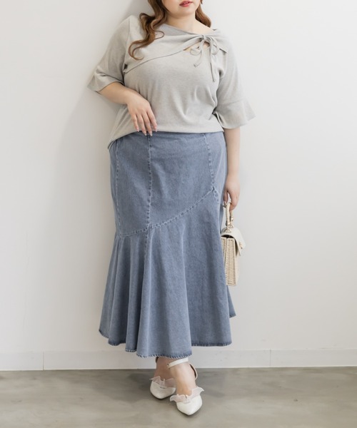 CLETTE(クレット)の「デコルテノットリボンプルオーバー(Tシャツ/カットソー・レディース・グレー/ブラック/ライトブルー・3L/LL/4L)」の11枚目の写真