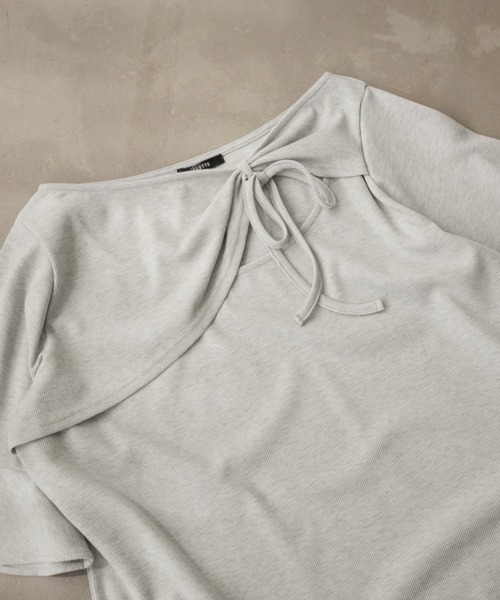 CLETTE(クレット)の「デコルテノットリボンプルオーバー(Tシャツ/カットソー・レディース・グレー/ブラック/ライトブルー・3L/LL/4L)」の14枚目の写真
