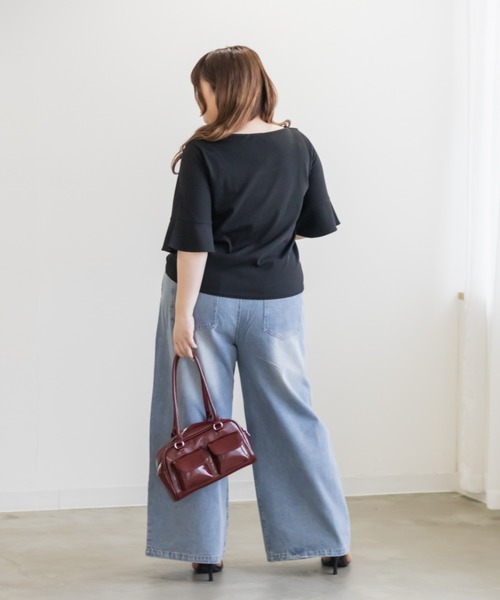 CLETTE(クレット)の「デコルテノットリボンプルオーバー(Tシャツ/カットソー・レディース・グレー/ブラック/ライトブルー・3L/LL/4L)」の8枚目の写真