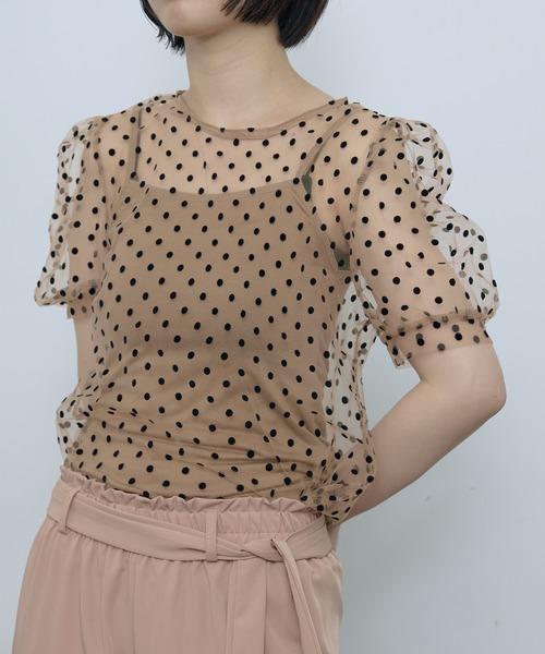 SEN TOKYO(セントーキョー)の「シアードットパフスリーブトップス(シャツ/ブラウス・レディース・アイボリー/ブラック/ホワイト/ブラウン・FREE)」の4枚目の写真