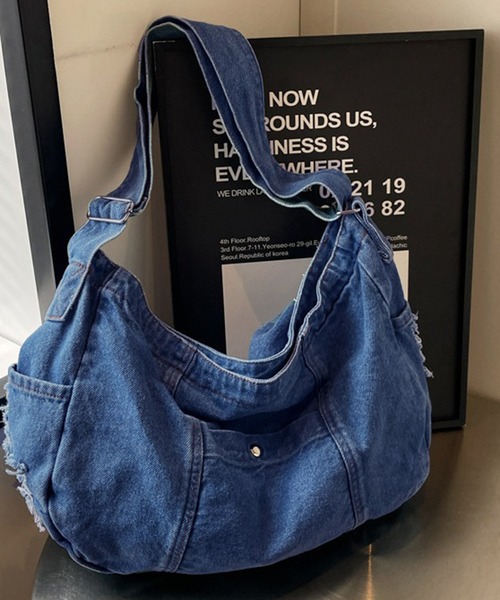 ダメージ加工 ウォッシュデニム ショルダーバッグ ワンハンドル