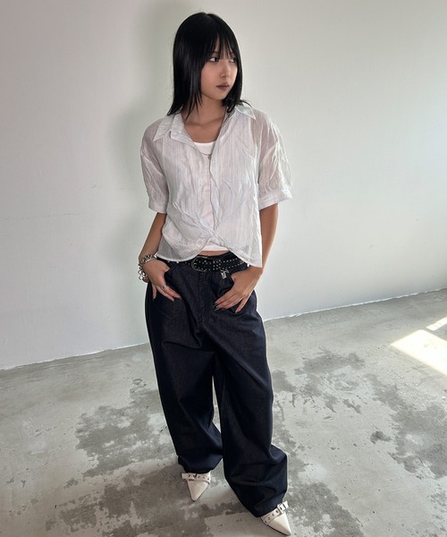 .KOM(ドットコム)の「A'GEM/9 × .kom 『.KOMZ/ドットケーオーエムゼット』シアー素材シャツ×リブタンクトップ×チェーンSET(シャツ/ブラウス・レディース・ピンク/オフホワイト/ライトブルー・FREE)」の21枚目の写真