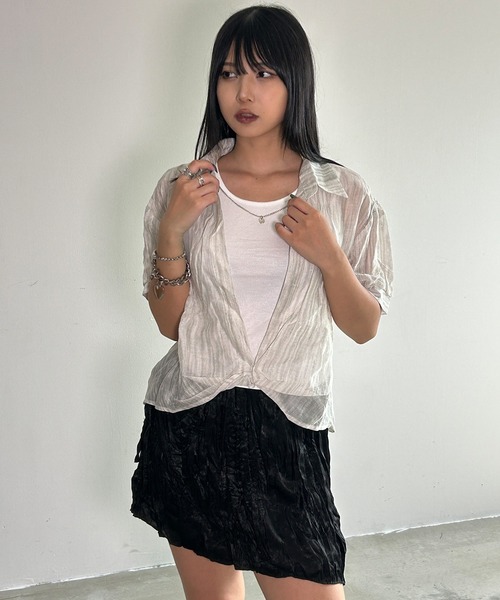 .KOM(ドットコム)の「A'GEM/9 × .kom 『.KOMZ/ドットケーオーエムゼット』シアー素材シャツ×リブタンクトップ×チェーンSET(シャツ/ブラウス・レディース・ピンク/オフホワイト/ライトブルー・FREE)」の6枚目の写真