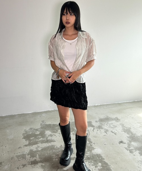 .KOM(ドットコム)の「A'GEM/9 × .kom 『.KOMZ/ドットケーオーエムゼット』シアー素材シャツ×リブタンクトップ×チェーンSET(シャツ/ブラウス・レディース・ピンク/オフホワイト/ライトブルー・FREE)」の9枚目の写真
