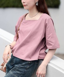 «overE» スクエアネックストラップカットソー ラベンダー90 スクエアネックストラップカットソー：ラベンダー│胸が大きな