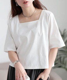クロップド丈ワイドスクエアネックTシャツ【大きいサイズ対応】