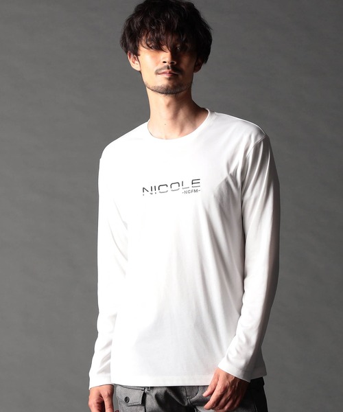 NICOLE CLUB FOR MEN(ニコルクラブフォーメン)の「ロゴ刺繍長袖Tシャツ(Tシャツ/カットソー・メンズ・オフホワイト/ブラック/アッシュグレー/ブルー系・MEDIUM/LARGE/X-LARGE)」の1枚目の写真