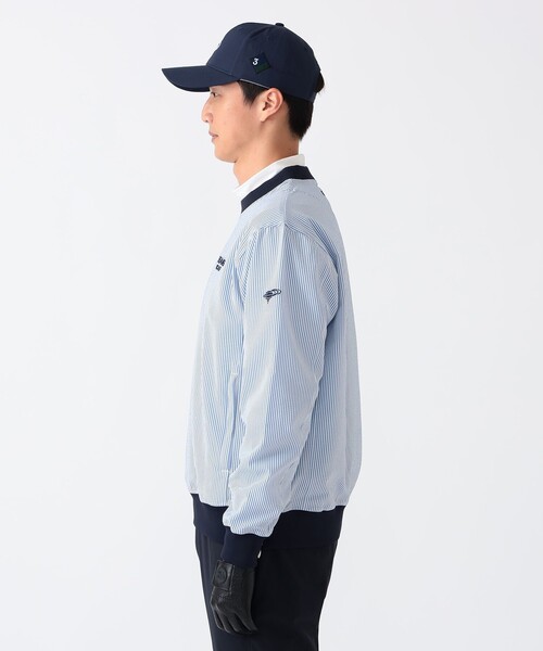 BEAMS GOLF(ビームスゴルフ)の「〈MEN〉PURPLE LABEL / スフィダンテ 刺繍ロゴサッカーストライプ ピステ【撥水】(ブルゾン・メンズ・ネイビー/サックスブルー・SMALL/MEDIUM/LARGE/X-LARGE)」の5枚目の写真