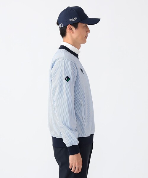 BEAMS GOLF(ビームスゴルフ)の「〈MEN〉PURPLE LABEL / スフィダンテ 刺繍ロゴサッカーストライプ ピステ【撥水】(ブルゾン・メンズ・ネイビー/サックスブルー・SMALL/MEDIUM/LARGE/X-LARGE)」の7枚目の写真