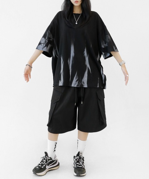 minsobi(ミンソビ)の「Dリング ワイドカーゴショーツ(カーゴパンツ・メンズ・ブラック・FREE)」の2枚目の写真