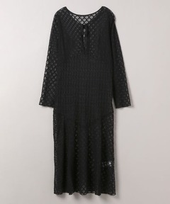 Leja/長袖パールネックボレロ格子レースワンピースドレス　Mサイズ　GRAY Leja｜LEJA/長袖パールネックボレロ格子レースワンピース