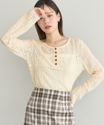 earth music&ecology（アースミュージックアンドエコロジー）の「フロントボタンレースプルオーバー（Tシャツ/カットソー・レディース）」