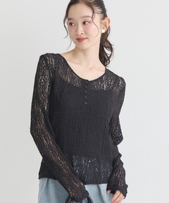 Ballsey ビーズチュールエンブロイダリー スタンドボートネックブラウス Ballsey（ボールジィ） ブラウス シャツ ビーズチュールエンブロイ