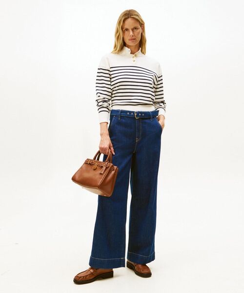 TOMMY HILFIGER（トミーヒルフィガー）の「ジャージーゴールドボタンモックネックセーター（ニット/セーター・レディース・ホワイト×ネイビー・X-SMALL/XX-SMALL/SMALL）」の3枚目の写真