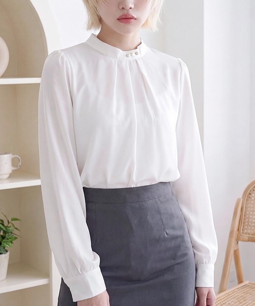cammie(キャミー)の「ハイネックタックパール付きブラウス(シャツ/ブラウス・レディース・ライトグレー/ホワイト/ブラック・LARGE/MEDIUM)」の21枚目の写真