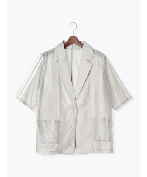 Te chichi TERRASSE(テチチテラス)の「ライン入りシアージャケット(ノーカラージャケット・レディース・グレー/ブラック/カーキ・F)」の2枚目の写真