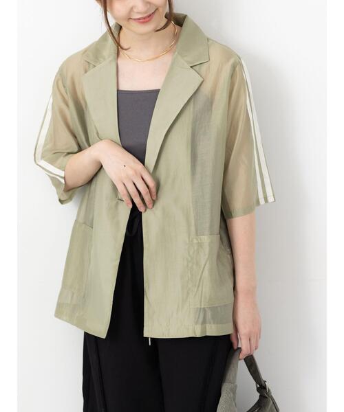 Te chichi TERRASSE(テチチテラス)の「ライン入りシアージャケット(ノーカラージャケット・レディース・グレー/ブラック/カーキ・F)」の3枚目の写真