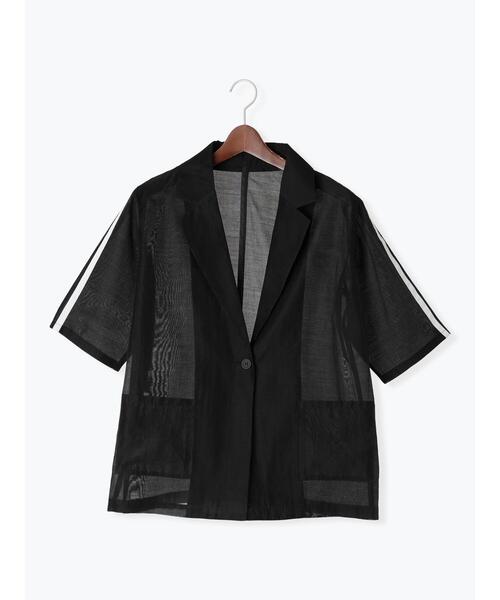 Te chichi TERRASSE(テチチテラス)の「ライン入りシアージャケット(ノーカラージャケット・レディース・グレー/ブラック/カーキ・F)」の10枚目の写真