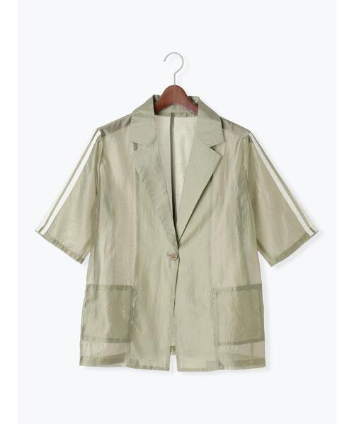 Te chichi TERRASSE(テチチテラス)の「ライン入りシアージャケット(ノーカラージャケット・レディース・グレー/ブラック/カーキ・F)」の11枚目の写真