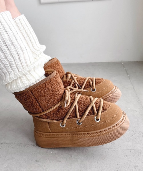 【alfredoBANNISTER】レースアップベルトムートンブーツ　ブラウン alfredoBANNISTER】レースアップベルトムートンブーツ ブラウン