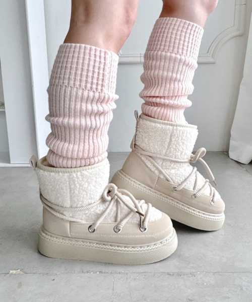 セール】レースアップボアムートンブーツ（ブーツ）｜Loueme