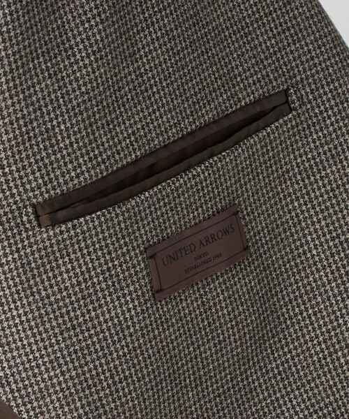 美品/三者混 SOVEREIGN テーラードジャケット ハウンドトゥース 絹 麻 Tailored Brown Houndstooth Jacket / テーラードブラウン千鳥格子
