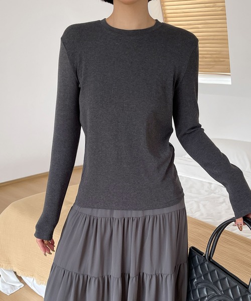 Lace Ladies（レースレディース）の「クルーネック  長袖 ベーシック プルオーバー カットソー（Tシャツ/カットソー・レディース・ブラック/ネイビー/ダークグレー/ピンク/ライトグレー/ホワイト・FREE）」の17枚目の写真