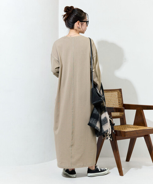 新品♡SOUSOU コラボ ストレッチコーデュロイヘンリーネックロングワンピース FREAK'S STORE ワンピース 限定展開 USAコットン ヘンリーネック