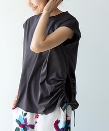 Jines（ジネス）の「ドロストアシンメトリー フレンチスリーブトップス（Tシャツ/カットソー）」
