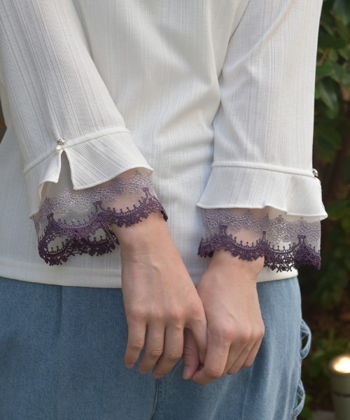 axes femme（アクシーズファム）の「カラー刺繍チュールレースプルオーバー（Tシャツ/カットソー・レディース・ブルー/ワイン/ブラック/ホワイト・FREE）」の12枚目の写真