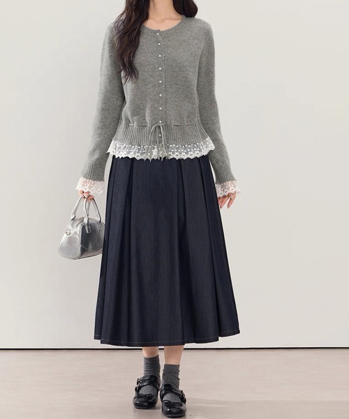 Miniministore(ミニミニストア)の「レース切り替えニットカーディガン長袖秋冬(ニット/セーター・レディース・アイボリー/ブラック/グレー/ブルー/レッド/ラベンダー/イエロー・FREE)」の12枚目の写真