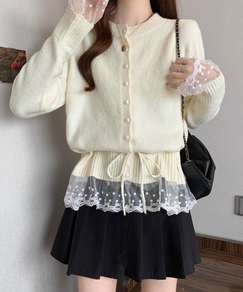 Miniministore(ミニミニストア)の「レース切り替えニットカーディガン長袖秋冬(ニット/セーター・レディース・アイボリー/ブラック/グレー/ブルー/レッド/ラベンダー/イエロー・FREE)」の16枚目の写真