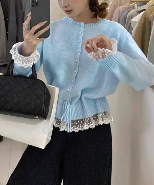 Miniministore(ミニミニストア)の「レース切り替えニットカーディガン長袖秋冬(ニット/セーター・レディース・アイボリー/ブラック/グレー/ブルー/レッド/ラベンダー/イエロー・FREE)」の18枚目の写真