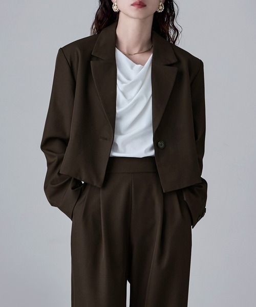 etoll.（エトル）の「【単品】ツイルショートテーラードジャケット（テーラードジャケット・レディース・グレー/ブラック/カーキ/ブラウン・M）」の3枚目の写真