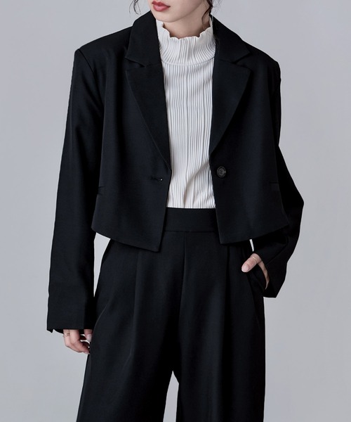 etoll.（エトル）の「【単品】ツイルショートテーラードジャケット（テーラードジャケット・レディース・グレー/ブラック/カーキ/ブラウン・M）」の2枚目の写真