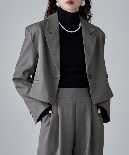 etoll.（エトル）の「【単品】ツイルショートテーラードジャケット（テーラードジャケット・レディース・グレー/ブラック/カーキ/ブラウン・M）」の7枚目の写真