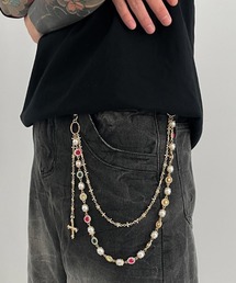 NOWLE（ノウル）の「【NOWLE】クロス&パール＆カラーストーン 2連 ウォレットチェーン（ウォレットチェーン）」